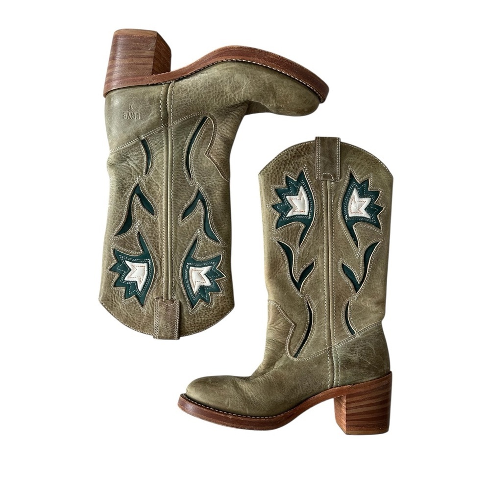 Vintage Frye Campus Boots Floral Green - Picture 2 of 10